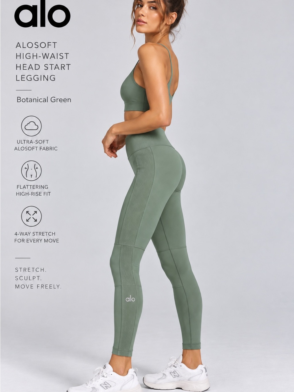 NWT ALO Yoga Alosoft High-Waist Head Start Leggings Botanical Green W51384R